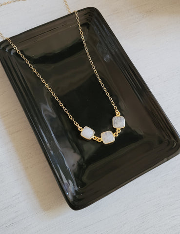 Thin Gold Moonstone Necklace, Row of Moonstone, Handmade Gemstone Jewelry