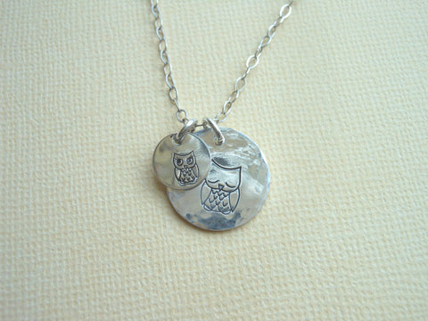 Owl necklace, Mama Owl, hand stamped necklace, gift for Mothers