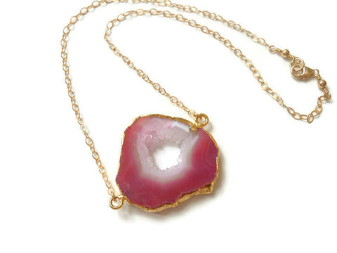 gold druzy necklace, gold agate geode necklace
