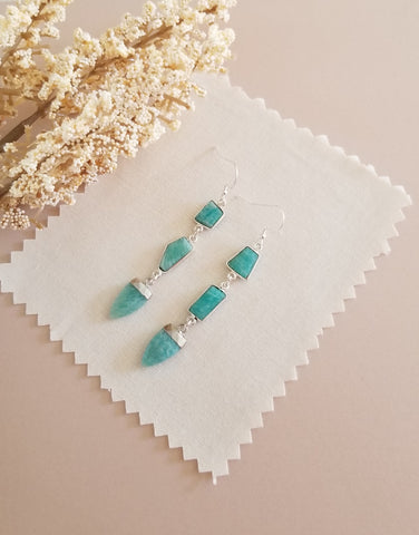 Long Amazonite Earrings, Statement Earrings