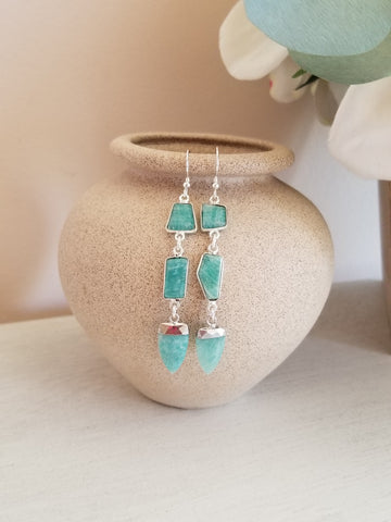 Long Amazonite Earrings, Statement Earrings