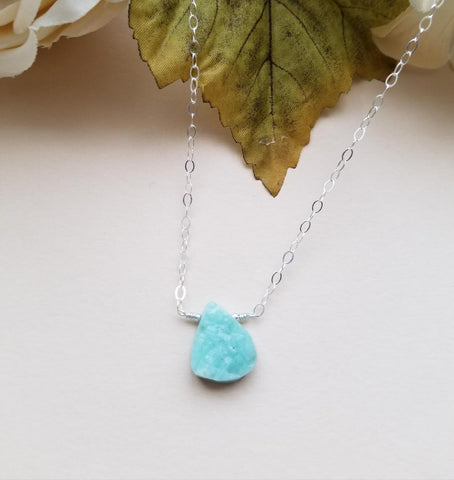 Raw Amazonite Necklace, Delicate Layering Necklace