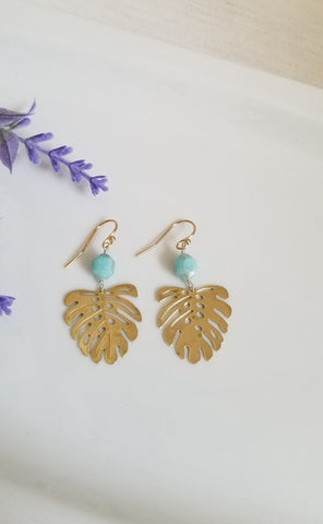 Palm Leaf Earrings with Amazonite