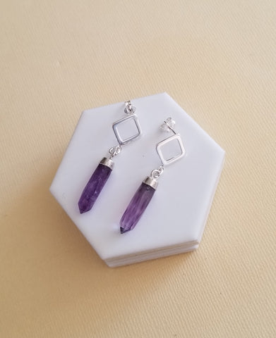 Amethyst Crystal Earrings, Amazonite Spike Earrings, Gemstone Dangle Earrings, Gift for Her, Dainty Stone Earrings, Sterling Silver Earrings