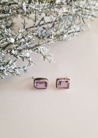 Sterling Silver Amethyst Stud Earrings