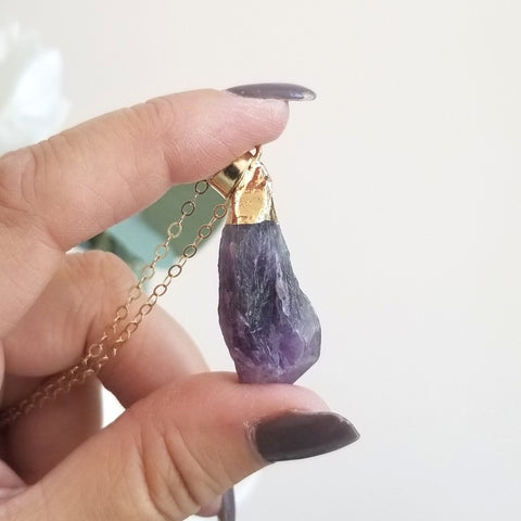 Raw Amethyst Crystal Pendant Necklace