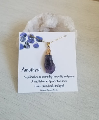 Amethyst Stone Necklace, Raw One of a Kind Amethyst Crystal Necklace