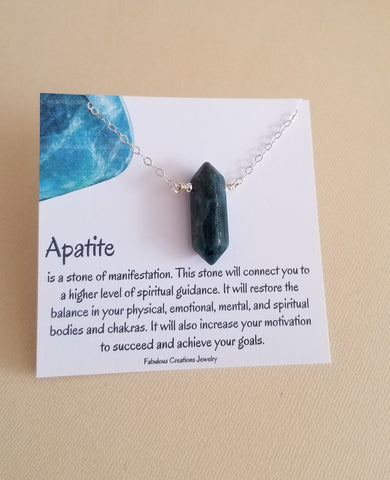 Apatite Necklace, Natural Apatite Spike Pendant, Manifestation Stone, Spike Stone Necklace, Layering Necklace, Healing Crystal Necklace, Gift for Her Birthday