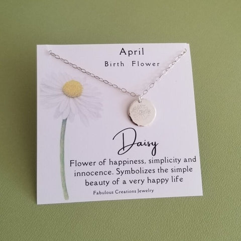 April Birth Flower Necklace, Daisy Necklace