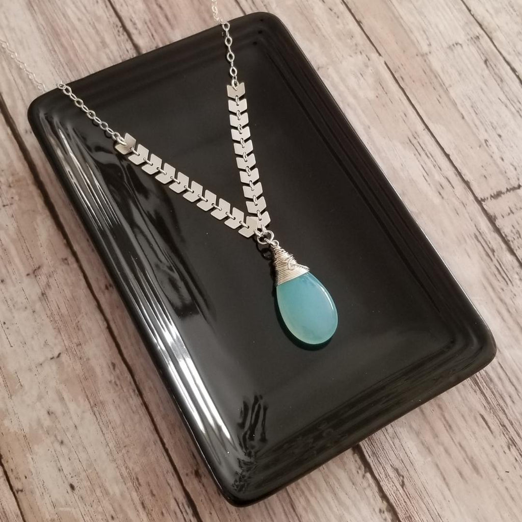 Sterling Silver Aqua Chalcedony Necklace for women