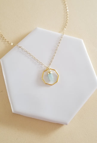 Gold Aquamarine Pendant Necklace, March Birthstone