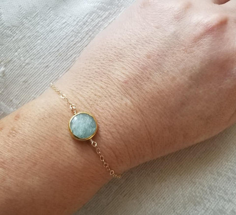 delicate gold gemstone bracelet, Mothers Day gift, Aquamarine bracelet
