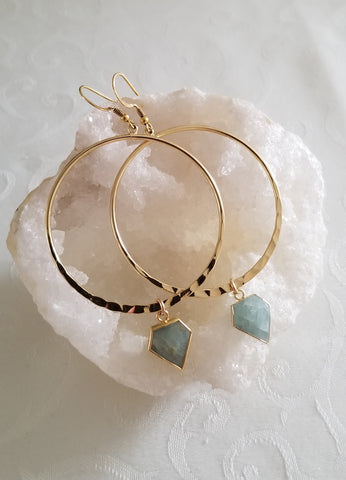 Gold Aquamarine Hoop Earrings for women