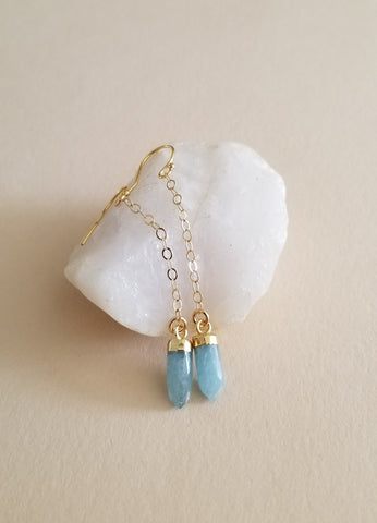 Aquamarine Dangle Earrings, Gold Chain Earrings, Gift for Her