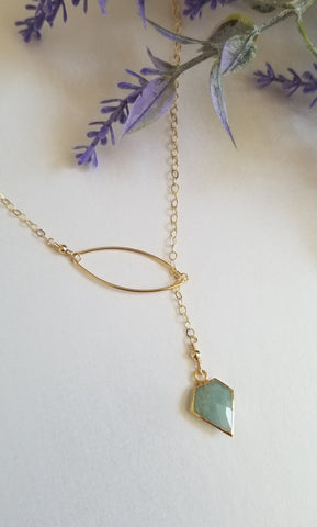 Bohemian Style Lariat Necklace, Aquamarine Y  Necklace