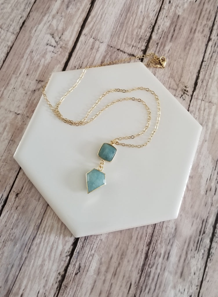 Aquamarine Crystal with Peridot Gold Necklace – Annick Designs