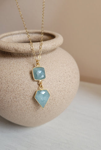 Aquamarine Pendant Necklace for Women, Dainty Gold Filled Chain, Gift for Her