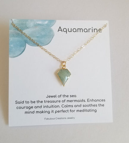 Gold Aquamarine Necklace for Women, Healing Crystal Jewelry Handmade in the USA