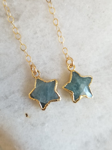 Aquamarine Star Jewelry, Long Gold Earrings