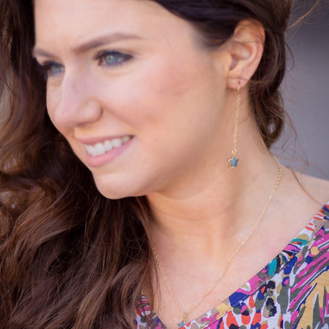 Dainty Gold Aquamarine Stars Earrings