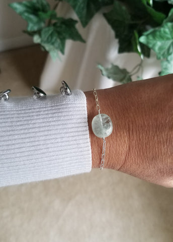 Aquamarine Bracelet for Women, Paperclip Chain Bracelet, Silver or Gold