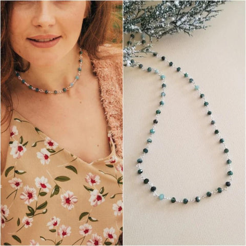 Dainty Lapis Lazuli Beaded Chain Choker Necklace
