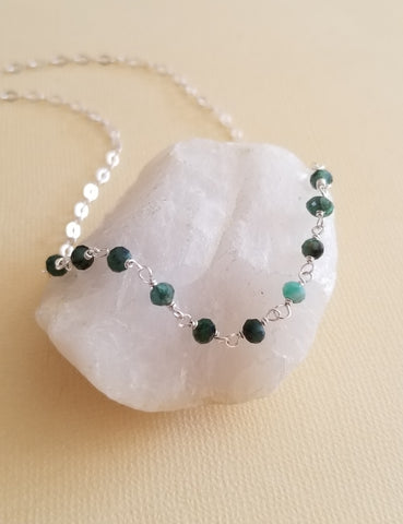 Dainty Beaded Emerald Choker, Boho Stone Jewelry, Sterling Silver Emerald Choker, Gift for Best Friend, May Birthstone, Everyday Necklace