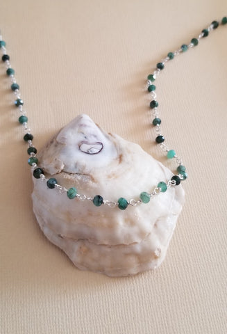 Dainty Raw Emerald Choker Necklace, Rosary Chain