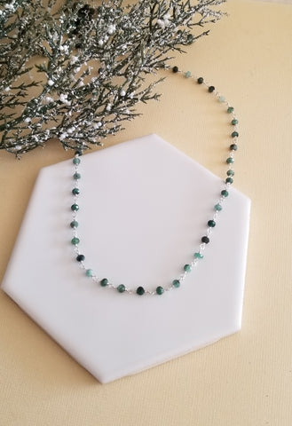 Dainty Raw Emerald Choker Necklace, Rosary Chain