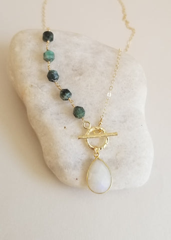 Handmade Gemstone Necklace for Women, Emerald and Moonstone Necklace