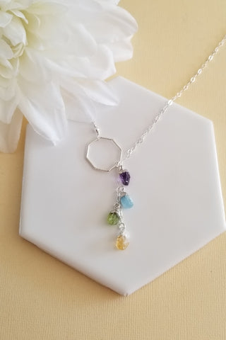 Rough Cut Gemstone Necklace, Birthstone Necklace, Gemstone Y Necklace, Gift for Her