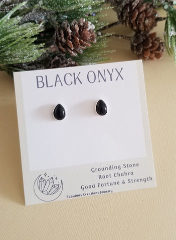 Black Onyx Stud Earrings, Small Post Earrings, Gift for Her