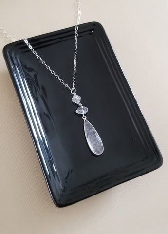 Black Rutilated Quartz and Raw Herkimer Diamonds Pendant Necklace