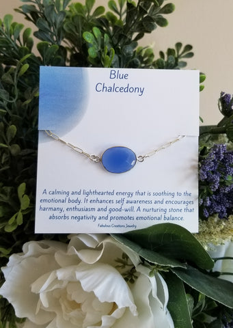 Blue Chalcedony Bracelet, Sterling Silver Paperclip Chain Bracelet with Gemstone, Blue Stone Bracelet, Gift for Her, Intention Bracelet