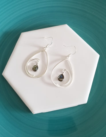 Labradorite Drop Earrings, Crystal Dangle Earrings, Gemstone Hoop Earrings, Statement Earrings, Labradorite Jewelry, Wedding Jewelry
