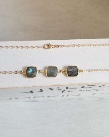 Gold or Silver Labradorite Necklace for Women, Labradorite Bar Necklace