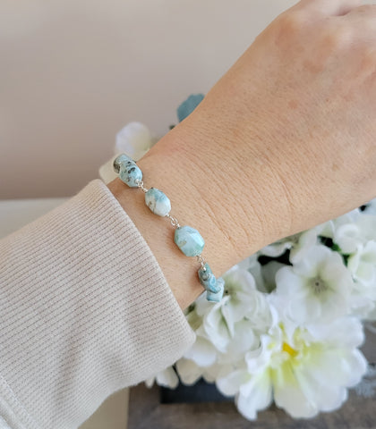 Raw Larimar Bracelet for women, Boho Stone Bracelet, Handmade Bracelet in the USA