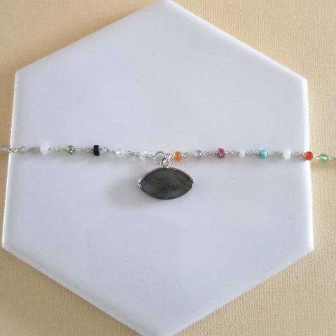 Rosary Chain Bracelet with Labradorite, Evil Eye Bracelet, Gift for Women, Handmade Jewelry