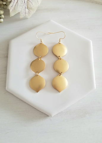 Long Gold Teardrop Earrings, Brass Earrings, Long Statement Earrings