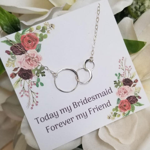 Bridesmaid Thank You Gift Set, Sterling Silver Eternity Necklace
