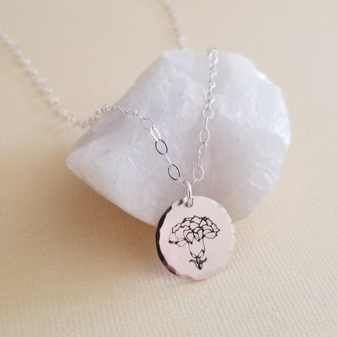 January Birth Flower Necklace, Carnation Necklace