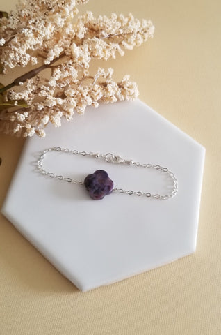 Dainty Natural Charoite Stone Bracelet, Sterling Silver or Gold Filled