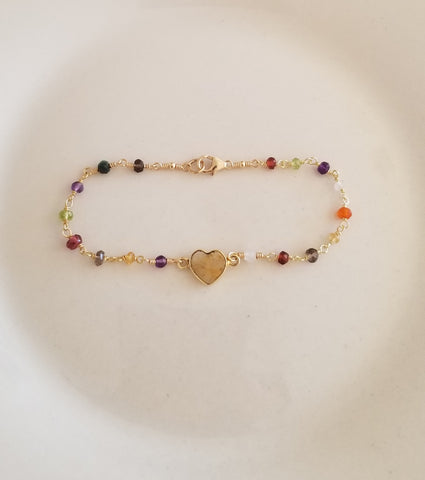 Heart Bracelet, Citrine Bracelet, Boho Beaded Bracelet, Gemstone Bracelet Handmade in the USA