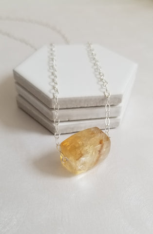 Unique Raw Citrine Crystal Necklace for Women, Gift for Her