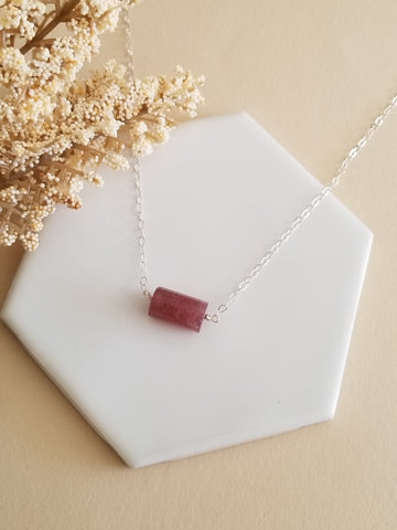 Strawberry Quartz Necklace for Women, Layering Necklace, Handmade Gemstone Jewlery in the USA