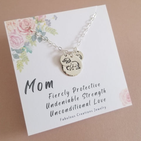 Mother's Necklace, Personalized Necklace for Mom, Mama Elephant and Baby Elephants Charm Necklace
