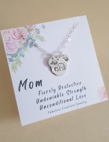 Custom Mother's Necklace, Mama and Baby Elephant Necklace, Mother's Day Gift, Mother's Jewelry, Gift for Moms, Elephant Family Necklace, Grandmother Gift