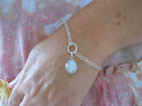 Bridesmaid Gift, Sterling Silver Moonstone Charm Bracelet, Bridesmaid Bracelet
