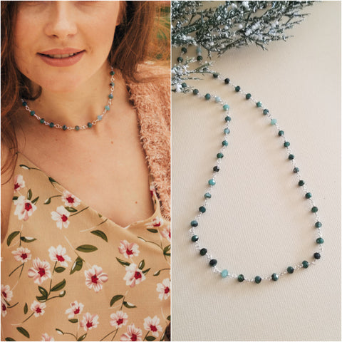 Dainty Raw Emerald Choker Necklace, Rosary Chain
