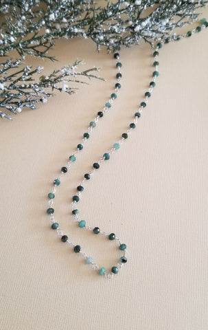 Dainty Raw Emerald Choker Necklace, Rosary Chain